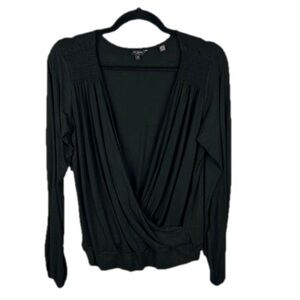 Ted Baker London Black Lightweight Long Sleeves Faux Wrap Top Medium